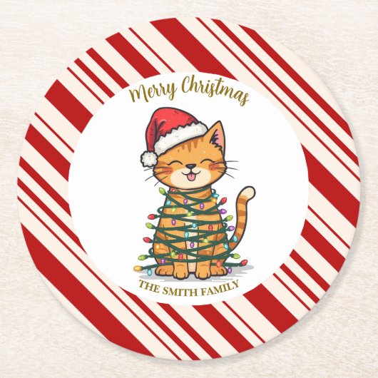 Simple modern merry christmas kitten CatMAS patter Runder Pappuntersetzer (Vorderseite)