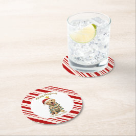 Simple modern merry christmas  Lab puppy dog patte Runder Pappuntersetzer