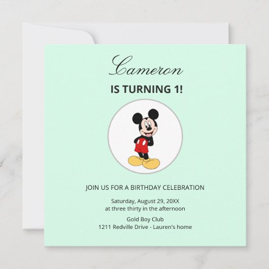Simple Modern Mickey Mouse Disney Birthday Einladung (Vorderseite)