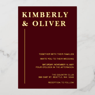 Simple Modern Minimal Burgundy Wedding Folieneinladung