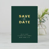 Simple Modern Minimal Emerald Green Save The Date Folieneinladung (Stehend vorne)