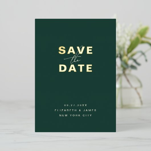Simple Modern Minimal Emerald Green Save The Date Folieneinladung (Stehend vorne)