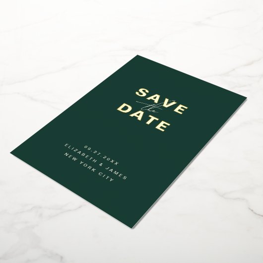 Simple Modern Minimal Emerald Green Save The Date Folieneinladung (Gedreht)