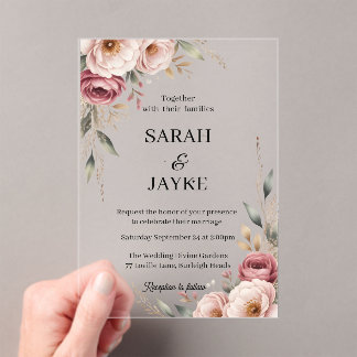 Simple Modern Minimal Green Leaf Wedding Acrylic Acryleinladungen