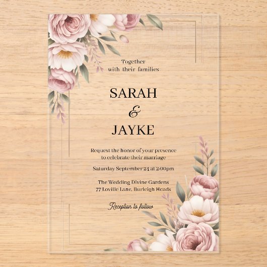 Simple Modern Minimal Green Leaf Wedding Acrylic  Acryleinladungen (Vorderseite)