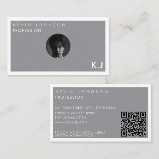 Simple Modern Minimal Professional  Photo QR code Visitenkarte (Vorne/Hinten)