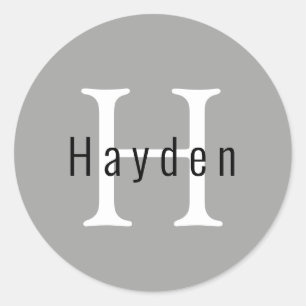 Simple Modern Minimal Silver Monogram Name Initial Runder Aufkleber