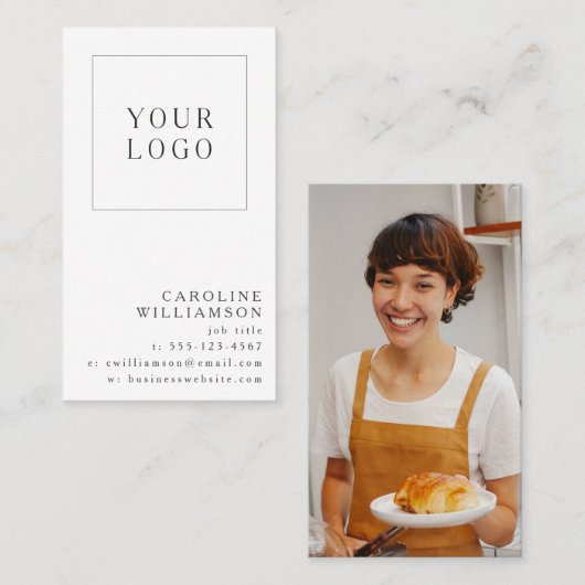 Simple Modern Minimal Vertical Logo Photo Visitenkarte (Vorne/Hinten)