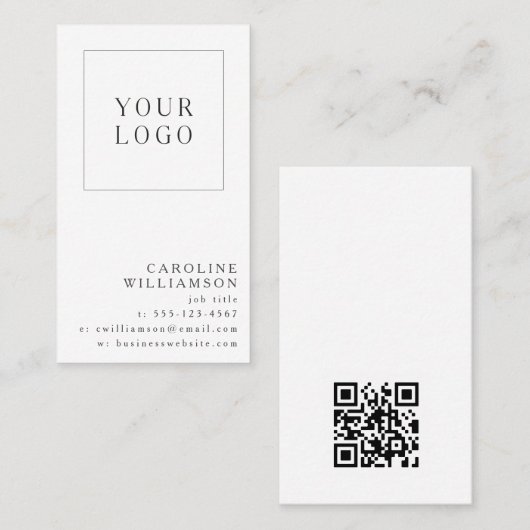 Simple Modern Minimal Vertical Logo QR Code Visitenkarte (Vorne/Hinten)