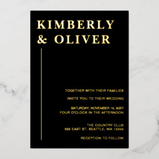 Simple Modern Minimalist Black Wedding Folieneinladung