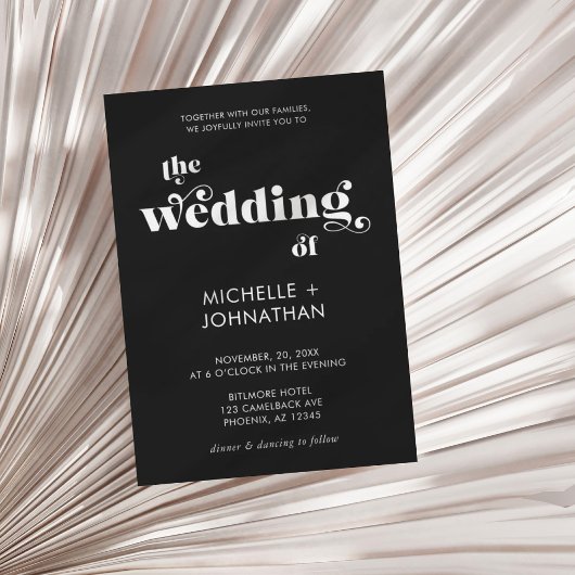 Simple Modern Minimalist Black & White Wedding Einladung