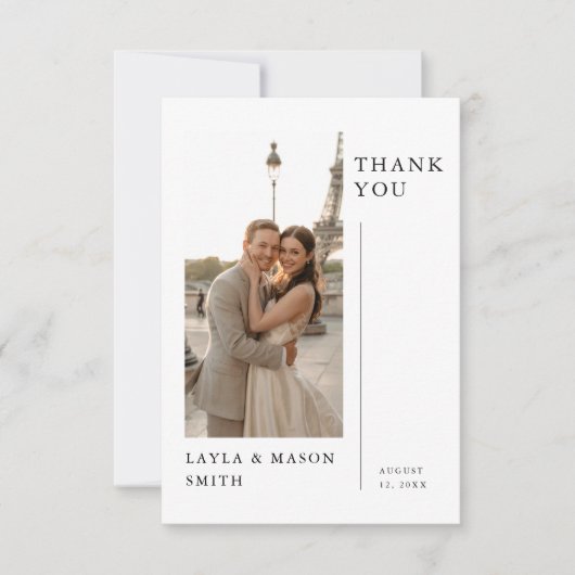 Simple Modern Minimalist Destination Wedding Photo Dankeskarte (Vorderseite)