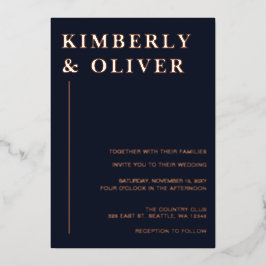 Simple Modern Minimalist Navy Wedding Folieneinladung