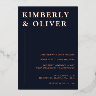 Simple Modern Minimalist Navy Wedding Folieneinladung
