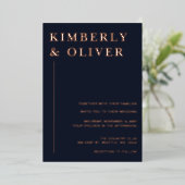 Simple Modern Minimalist Navy Wedding Folieneinladung (Stehend vorne)