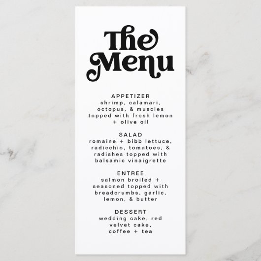 Simple Modern Minimalist Retro Wedding Menu Menükarte (Vorderseite)