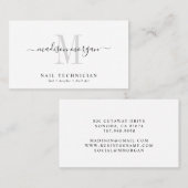 Simple Modern Nail Technician Script Monogram Visitenkarte (Vorne/Hinten)