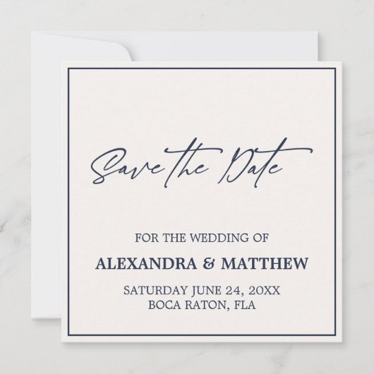 Simple Modern Navy Blue Typografy Save The Date (Vorderseite)