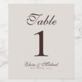 Simple Modern Neutral Brown Wedding Table Number  Weinetikett (Einzelnes Label)