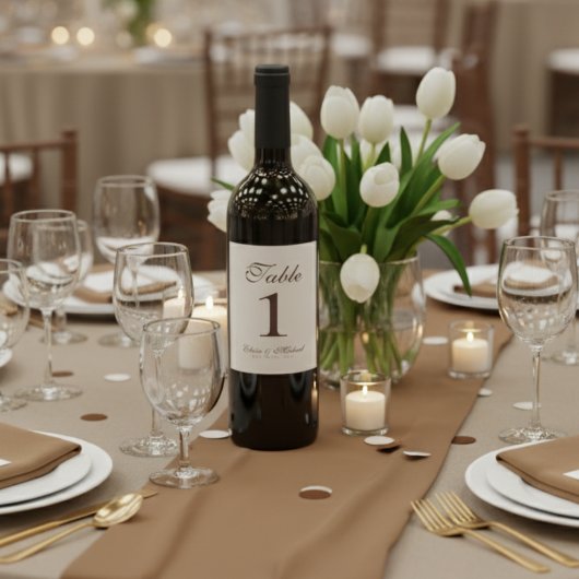 Simple Modern Neutral Brown Wedding Table Number  Weinetikett