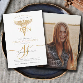 Simple Modern Nurse Graduation Party Gold Script Einladung