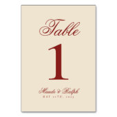 Simple Modern Old Money Bold Red Wedding Tischnummer (Rückseite)