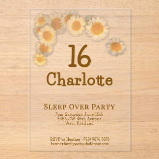 Simple Modern Peach Daisy 16th Birthday Party  Acryleinladungen