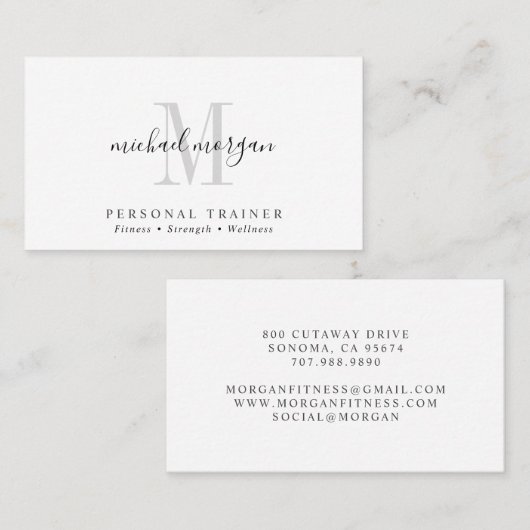 Simple Modern Personal Trainer Script Monogram Visitenkarte (Vorne/Hinten)