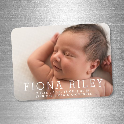 Simple Modern Photo Birth Announcement Magnet