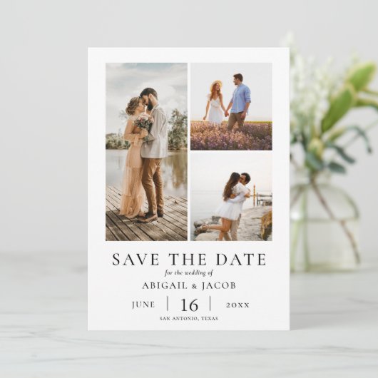Simple Modern Photo Collage Wedding Save the Date (Stehend Vorderseite)