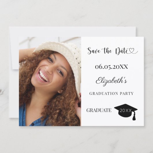 Simple modern photo Graduation Save The Date (Vorderseite)