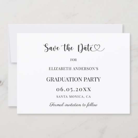 Simple modern photo Graduation Save The Date (Rückseite)