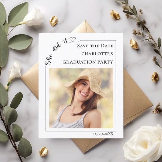 Simple modern photo Graduation Save the Date card