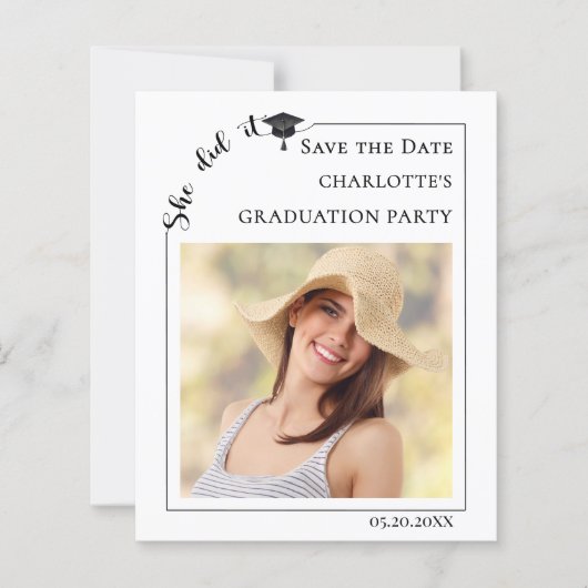 Simple modern photo Graduation Save the Date card (Vorderseite)