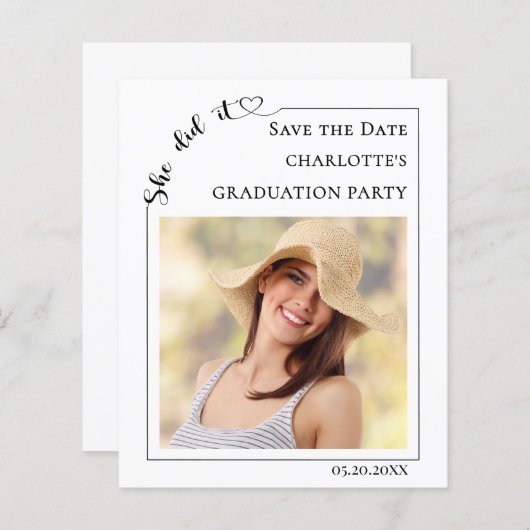 Simple modern photo Graduation Save the Date card (Vorne/Hinten)