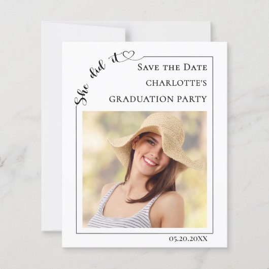 Simple modern photo Graduation Save the Date card (Vorderseite)