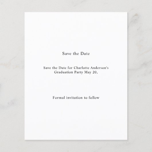 Simple modern photo Graduation Save the Date Flyer (Hinten)
