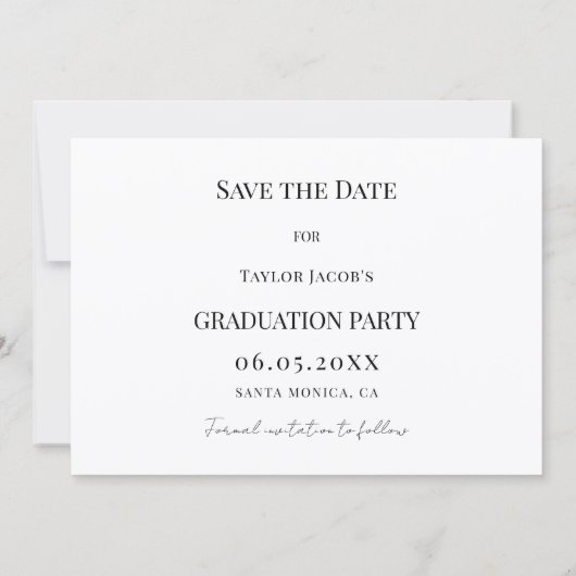 Simple modern photo guy Graduation Save The Date (Rückseite)