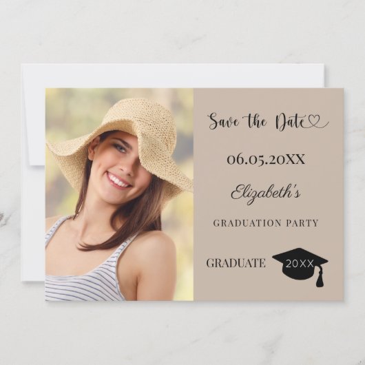 Simple modern photo mocha beige Graduation Save The Date (Vorderseite)