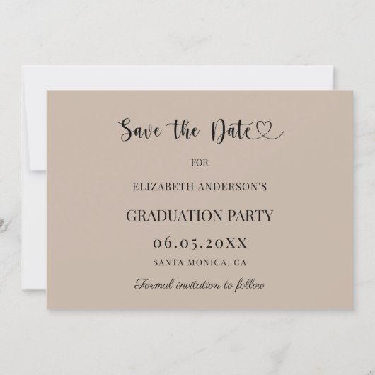 Simple modern photo mocha beige Graduation Save The Date (Rückseite)