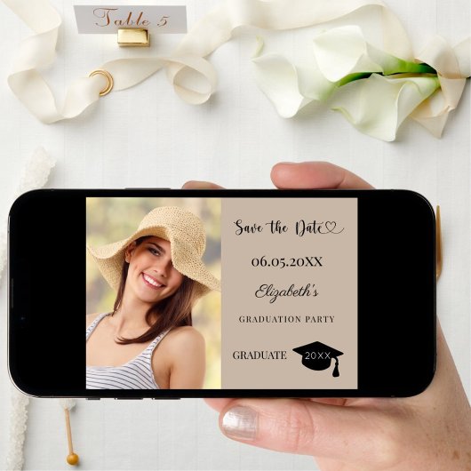 Simple modern photo mocha beige Graduation Save The Date