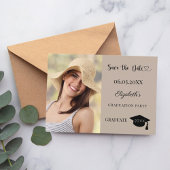 Simple modern photo mocha beige Graduation Save The Date