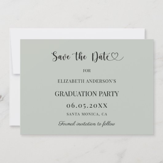 Simple modern photo sage green Graduation Save The Date (Rückseite)