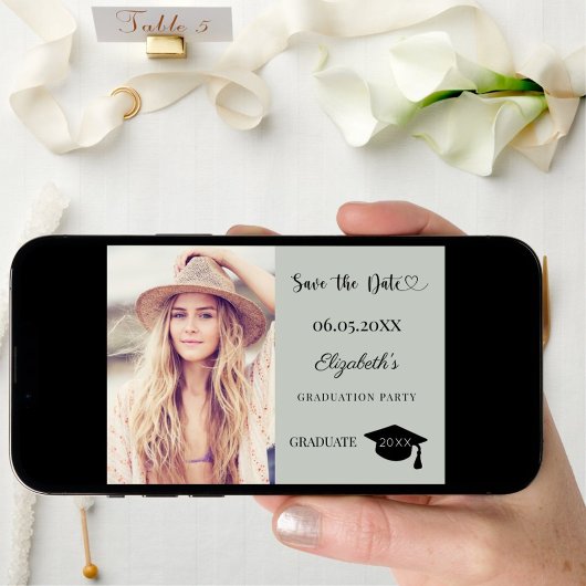 Simple modern photo sage green Graduation Save The Date