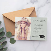 Simple modern photo sage green Graduation Save The Date