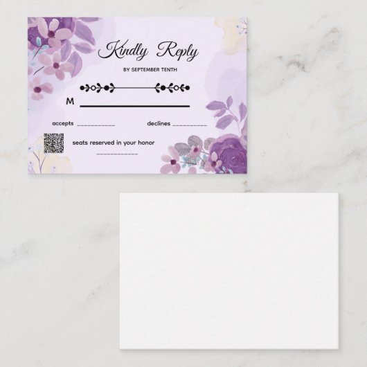Simple Modern Purple Floral Wedding RSVP Card Mitteilungskarte (Vorne/Hinten)