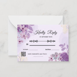 Simple Modern Purple Floral Wedding RSVP Card Mitteilungskarte