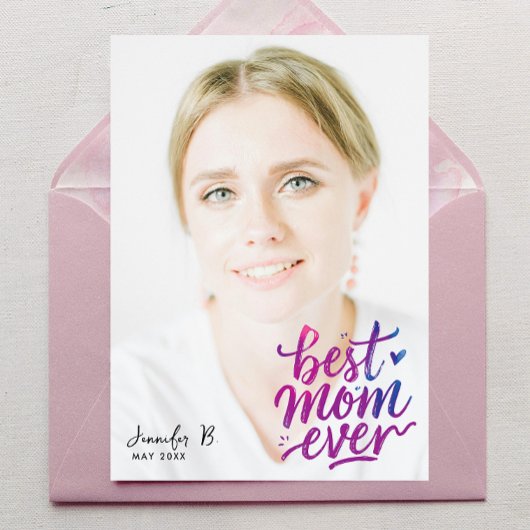 Simple Modern Purple Pink Best Mother Photo Script Karte