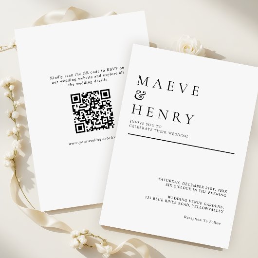Simple Modern QR Code Minimalist Wedding Einladung