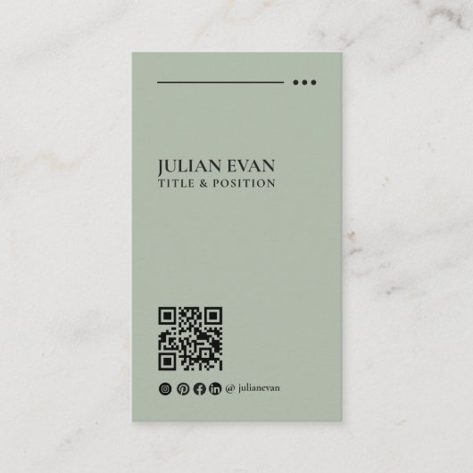 Simple Modern QR Code Sage Green Minimalist Visitenkarte (Vorderseite)